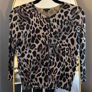 Ann Taylor Black and Gray Leopard Print Cardigan